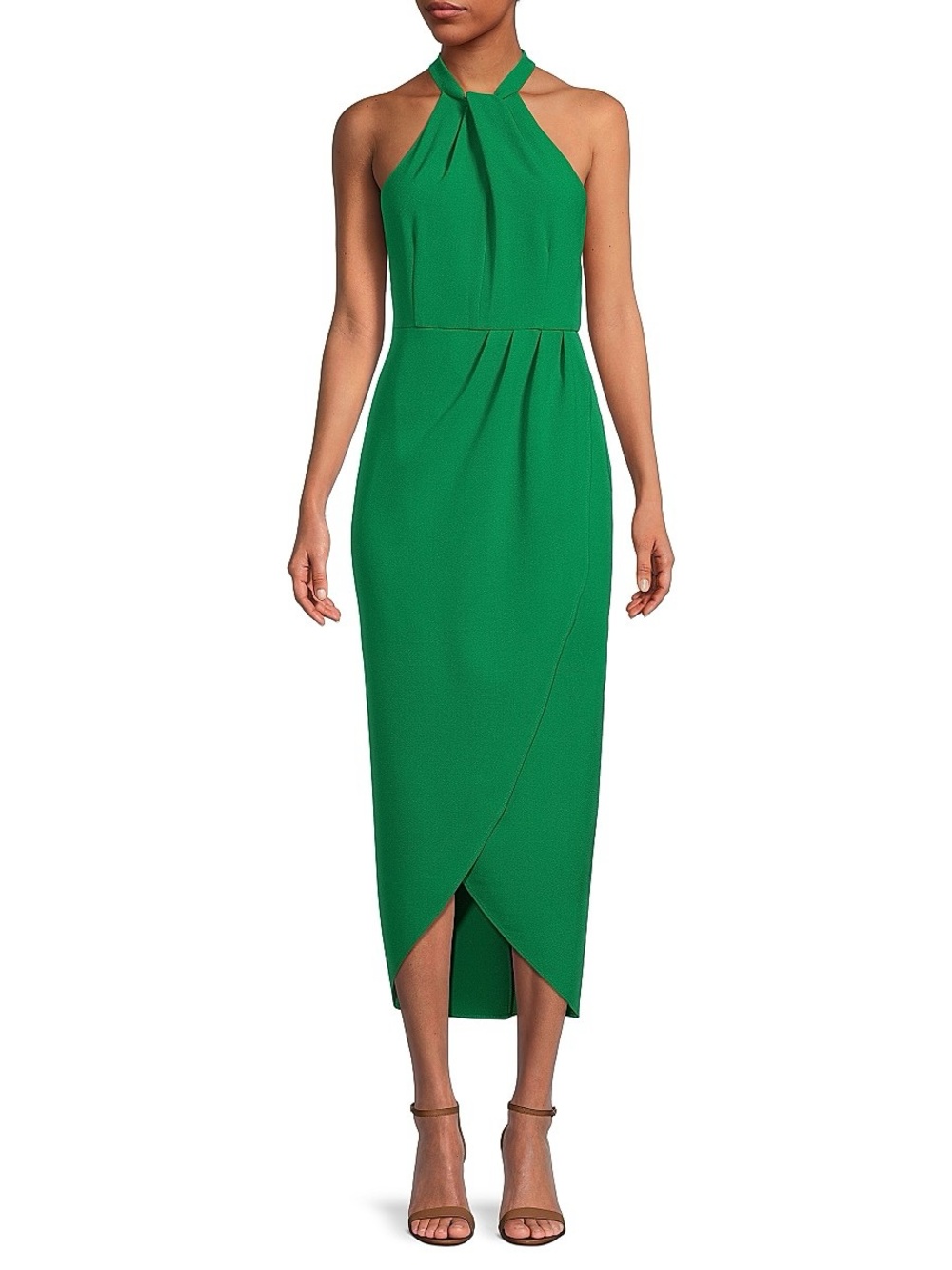 NWOT Julia Jordan Knot Neck Tulip Hem Midi Dress in Emerald - Size 16